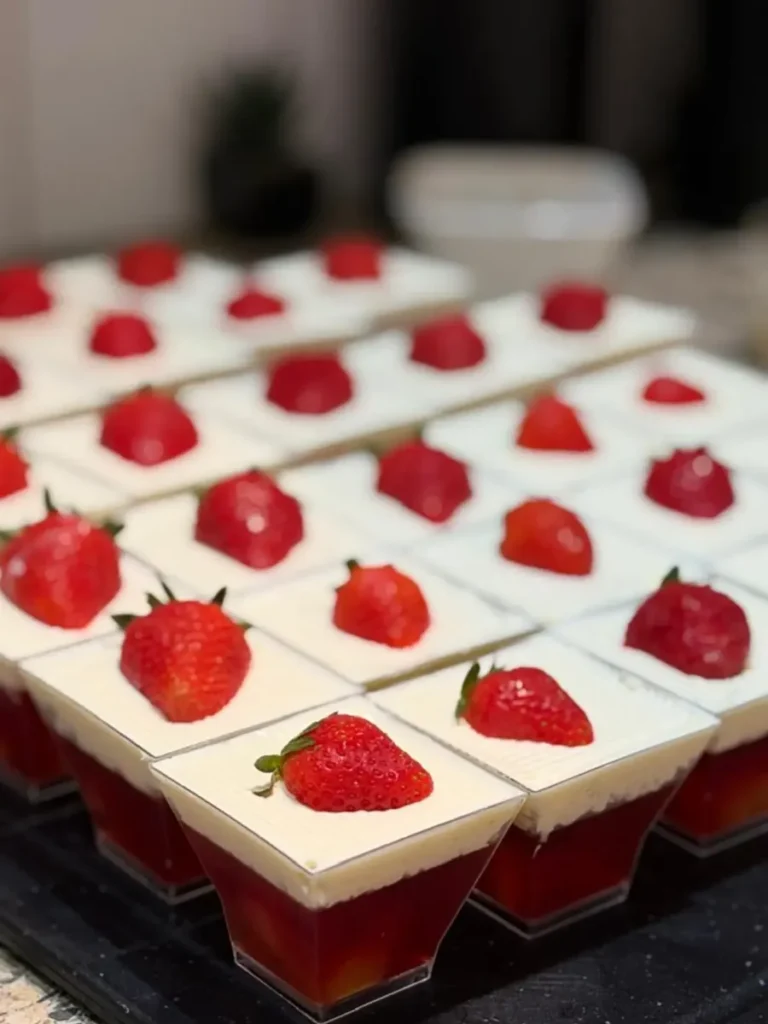 cupjes met aardbeiengelei, roomdessert